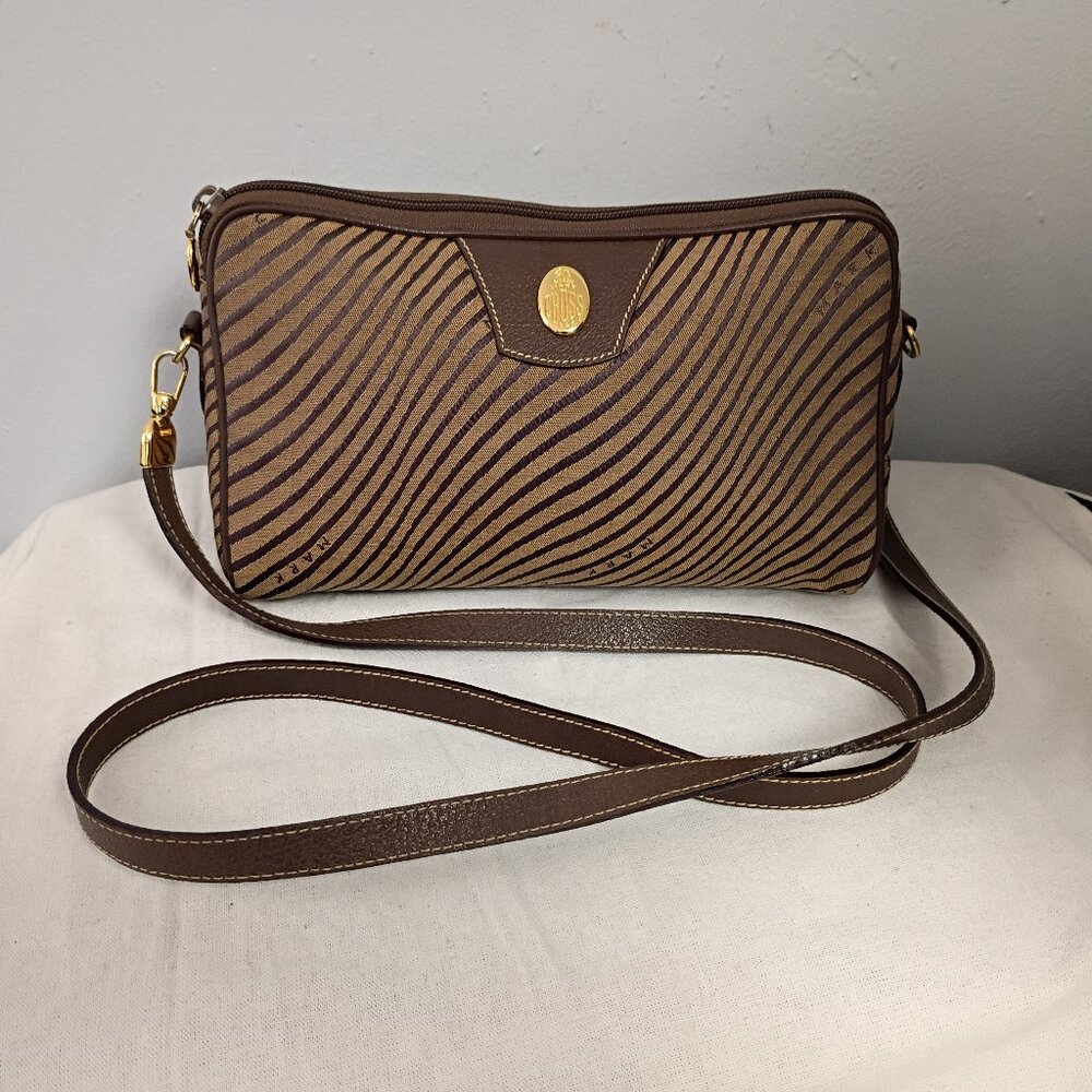 ❤️VINTAGE MARK CROSS BROWN CANVAS CROSSBODY CLUTCH PURSE